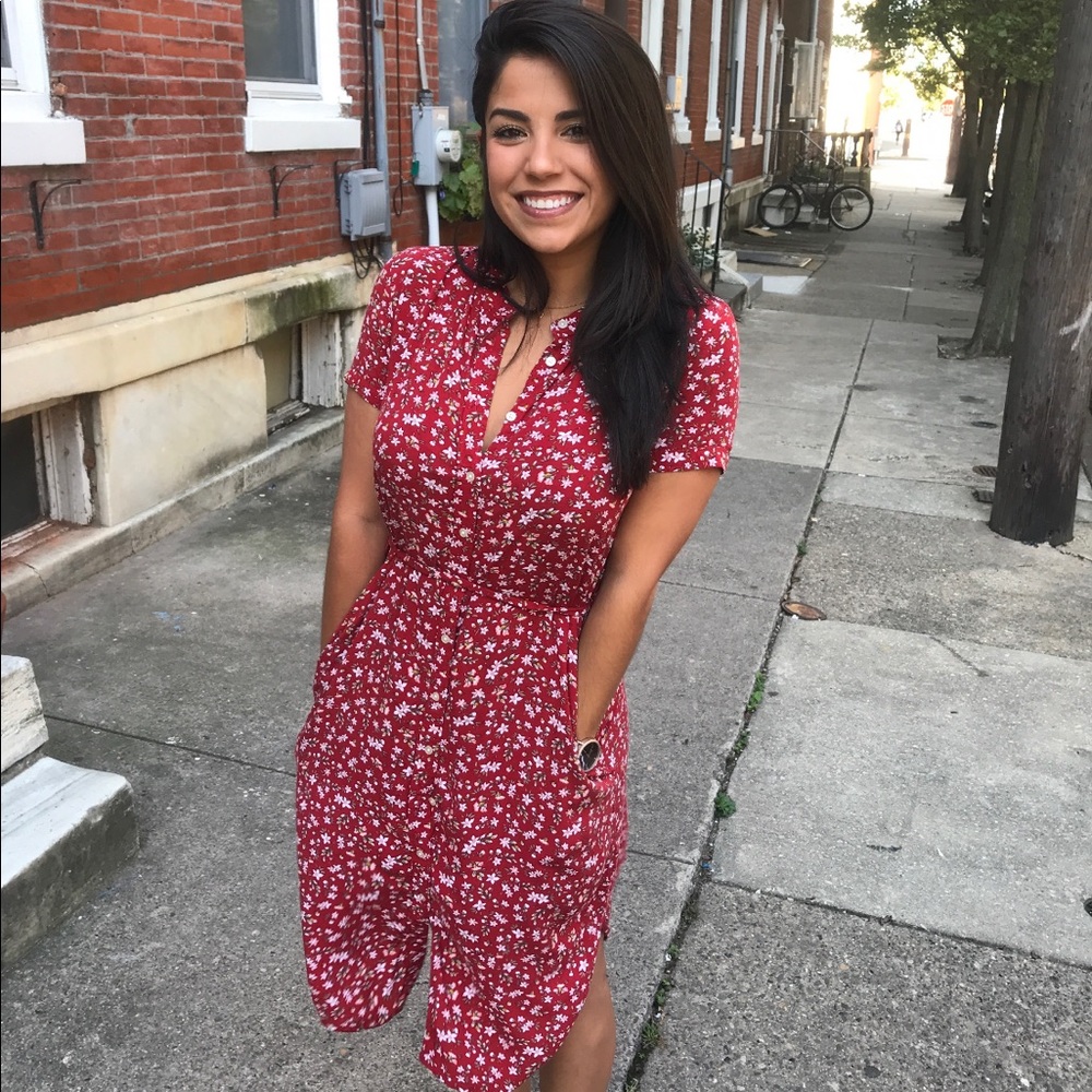 Loft floral button down dress with belt